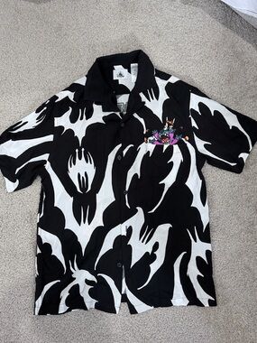 Disney Black & White Short-Sleeve Button-Down Shirt with Colorful Chest Graphic